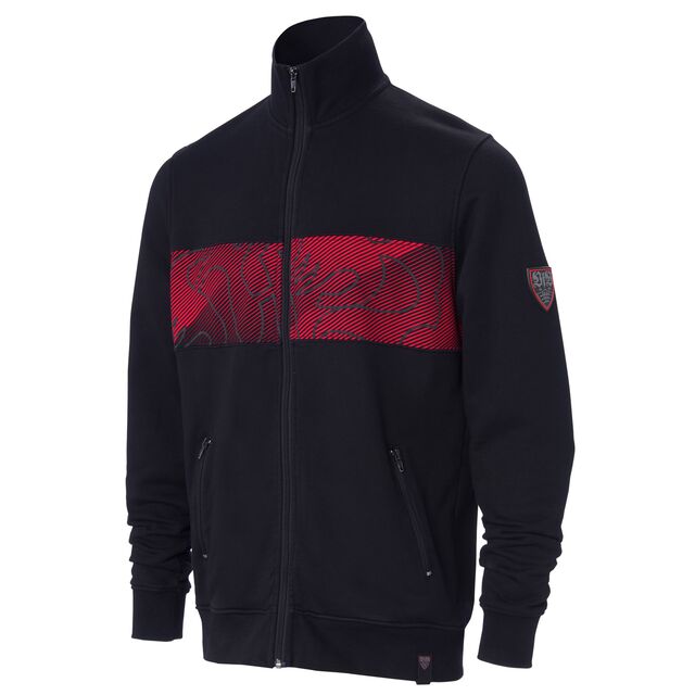 schwarze Sweatjacke mit rotem Brustring mit VfB Logo