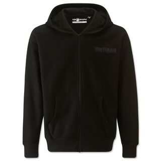 schwarze Sweatjacke mit Reißverschluss und Seitentaschen und Stuttgart Schriftzug auf der Brust