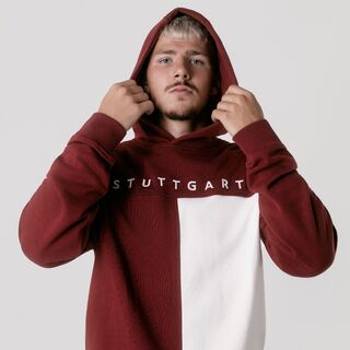Hoodie in rot und weiß mit Schriftzug Stuttgart 