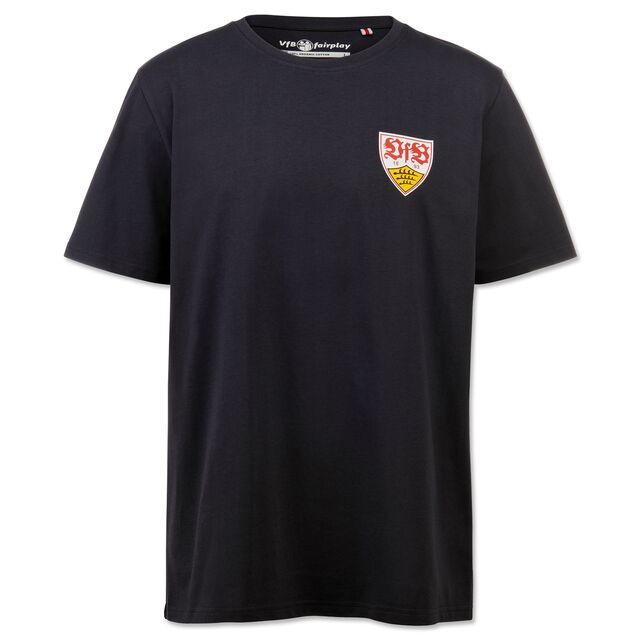 dunkelgraues T-Shirt mit VfB Wappen auf der Brust