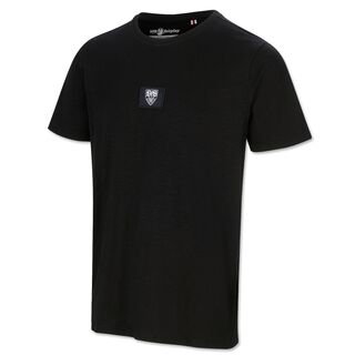 schwarzes T-Shirt mit kleinem weißen VfB Wappen in der Mitte