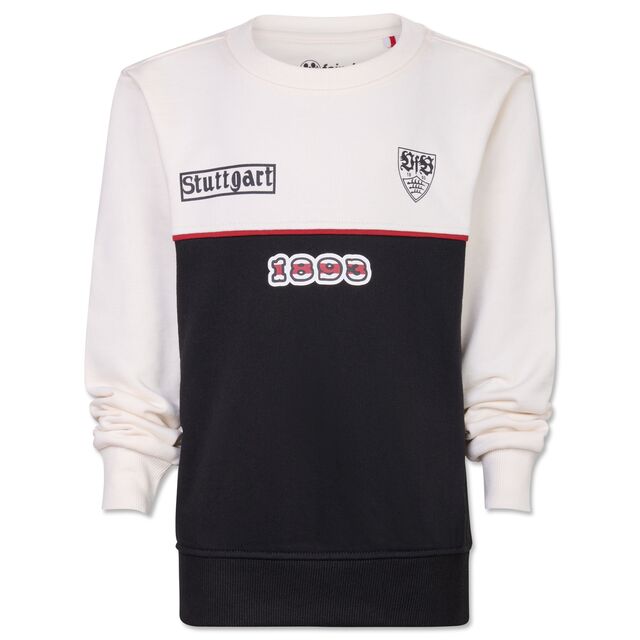 schwarz-weißer Sweater mit VfB Wappen, Aufschrift Stuttgart und 1893