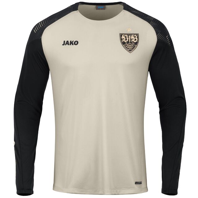 beigefarbener Longsleeve mit JAKO Logo und VfB Wappen auf der Brust