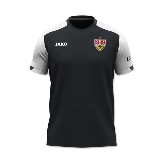 schwarz-weißes Trainingsshirt mit VfB Wappen und JAKO Schriftzug