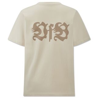 beigefarbene Rückseite des VfB T-Shirts Tradition mit großem, beigefarbenem VfB Schriftzug