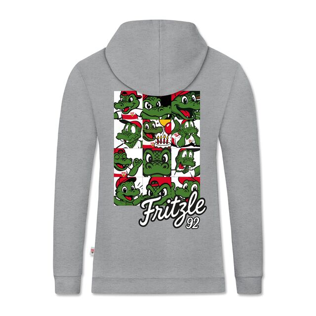 Rückseite Hoodie mit Fritzle Collage und Schriftzug Fritzle 92 