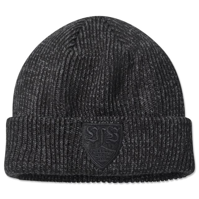 Beanie in verschiedenen Schwarztönen mit VfB Wappen auf der Vorderseite