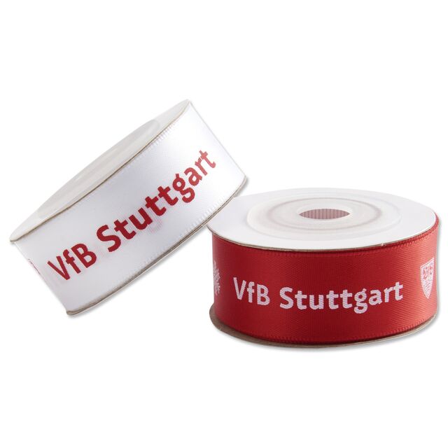je eine Rolle weißes und rotes Geschenkband mit der Aufschrift VfB Stuttgart
