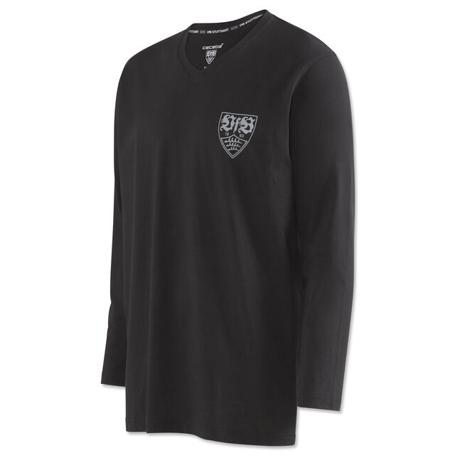 schwarzes Pyjama Oberteil mit VfB Wappen