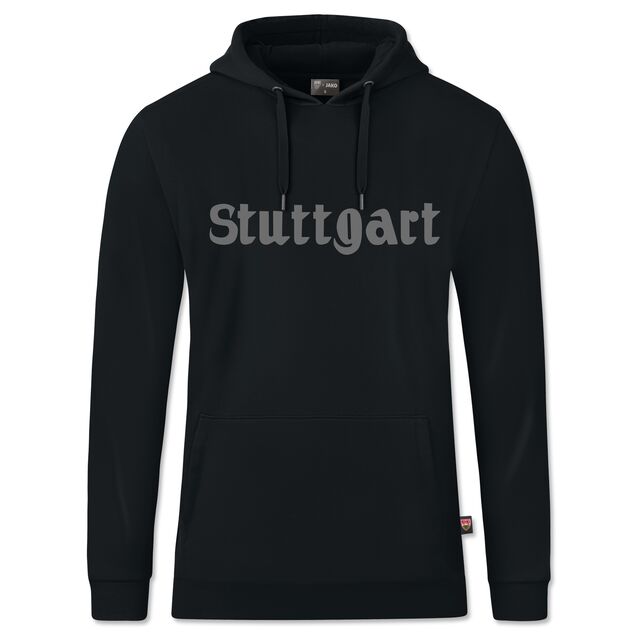 schwarzer Hoodie mit grauer Aufschrift Stuttgart