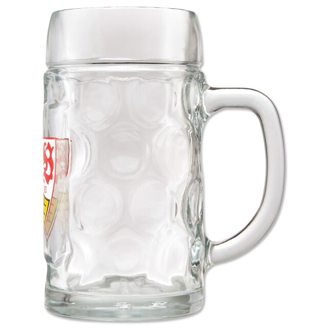 Bierkrug mit VfB Wappen von der Seite