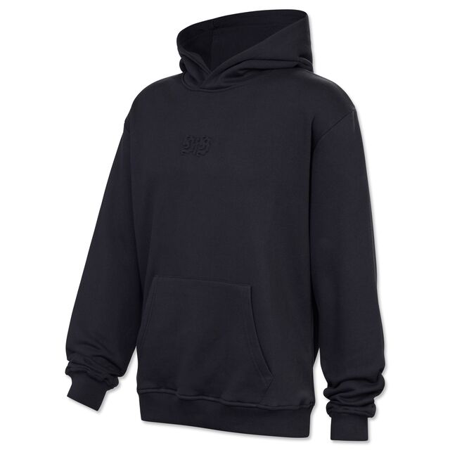 schwarzer Hoodie mit Kängurutaschen und kleinem schwarzen VfB Logo