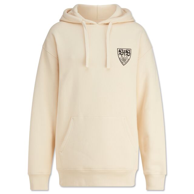 beigefarbener Hoodie mit schwarzem VfB Wappen auf der Brust