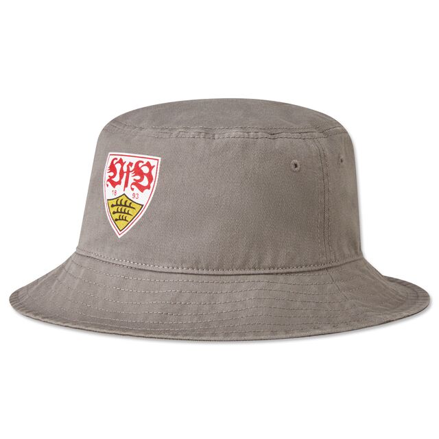 grauer Fischerhut mit verwaschener Optik und dem VfB Wappen von der Seite