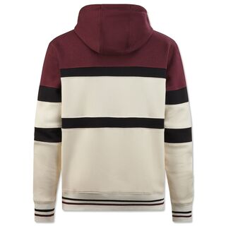 Rückseite des Hoodies in Beige und Bordeauxrot