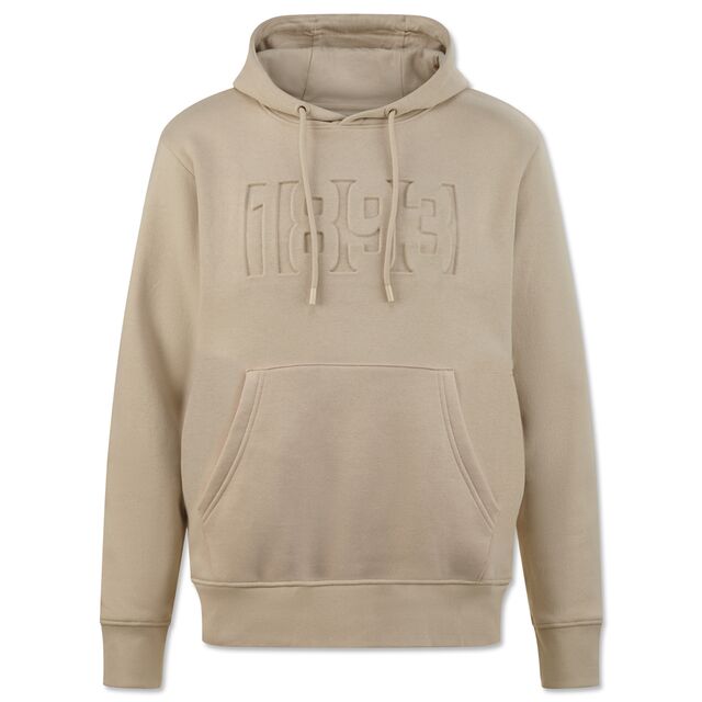 beigefarbener Hoodie mit Kängurutaschen und eingestickter 1893 auf der Vorderseite