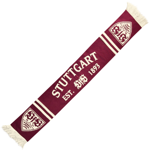roter Schal mit VfB Wappen und der Aufschrift Stuttgart est. 1893