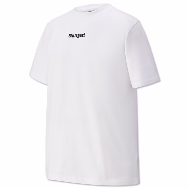 Weißes T-Shirt mit schwarzem Schriftzug Stuttgart 