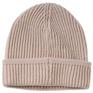 braune, grob gestrickte Rückseite der Beanie