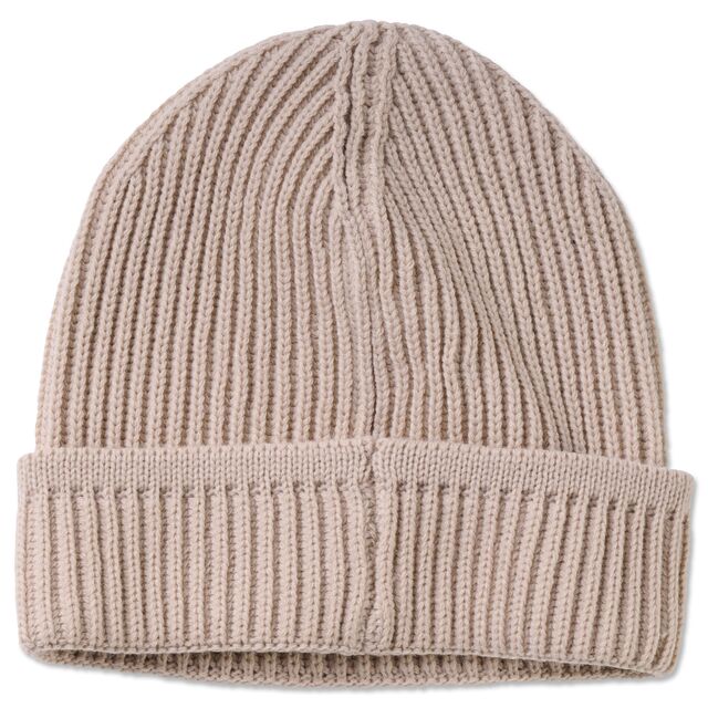 braune, grob gestrickte Rückseite der Beanie