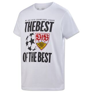 weißes T-Shirt mit VfB Wappen und Champions League Ball und der Aufschrift The Best Of The Best