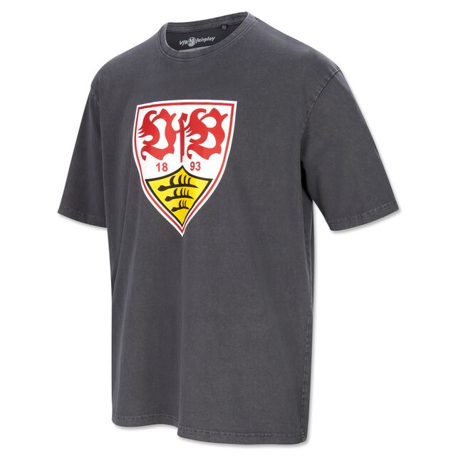 graues oversized T-Shirt mit großem VfB Wappen in der MItte