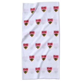 weißes Tuch mit vielen kleinen VfB Wappen