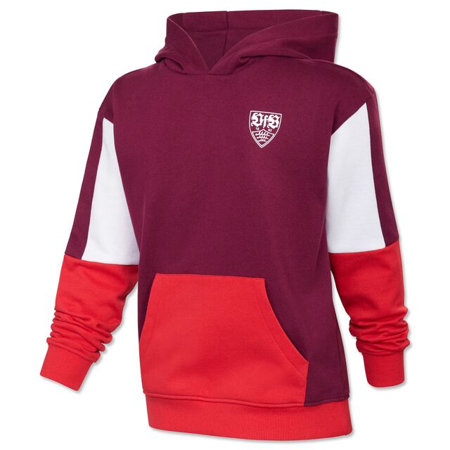 Hoodie in verschiedenen Rottönen mit VfB Wappen auf der Brust