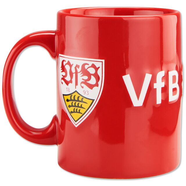 rote Tasse mit VfB Wappen und der Aufschrift VfB Stuttgart