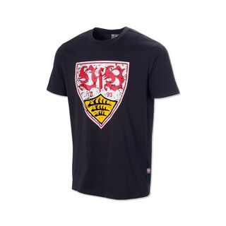 schwarzes T-Shirt mit großem VfB Wappen im Used Look