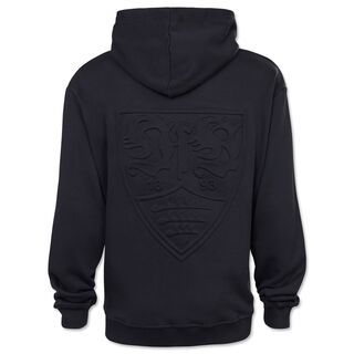 schwarze Rückseite des Hoodies mit großem schwarzen VfB Wappen
