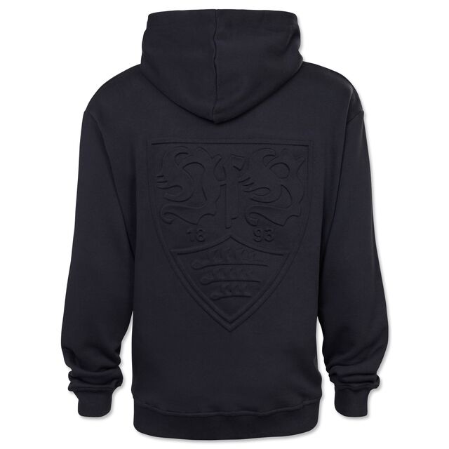 schwarze Rückseite des Hoodies mit großem schwarzen VfB Wappen
