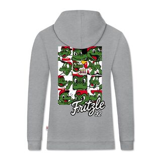 Rückseite Hoodie mit Fritzle Collage und Schriftzug Fritzle 92 
