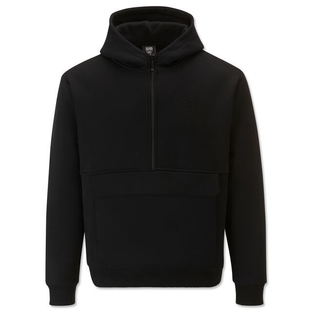 schwarzer Hoodie mit Zipper und kleinem VfB Logo auf der Brust