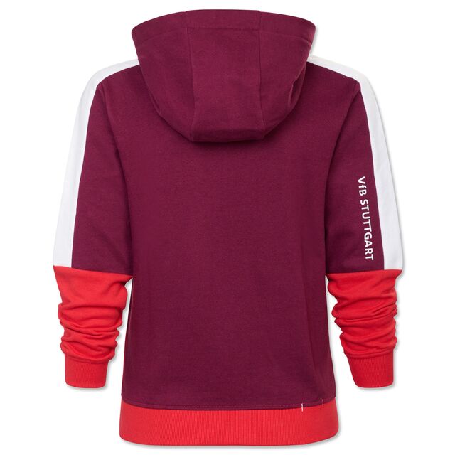 Rückseite des Hoodies in verschiedenen Rottönen und kleiner Aufschrift VfB Stuttgart