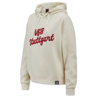 Hoodie in Offwhite mit Damenschnitt mit roter Aufschrift VfB Stuttgart