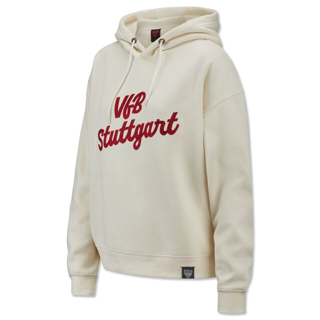 Hoodie in Offwhite mit Damenschnitt mit roter Aufschrift VfB Stuttgart