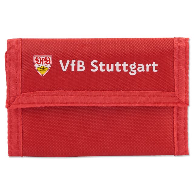 rote Nylongeldbörse mit VfB Wappen und der Aufschrift VfB Stuttgart