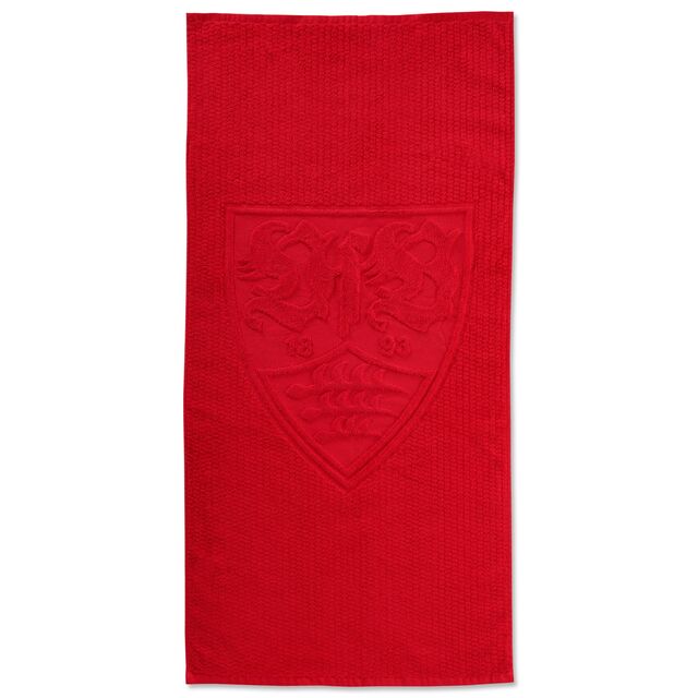 rotes Duschtuch mit rotem VfB Wappen
