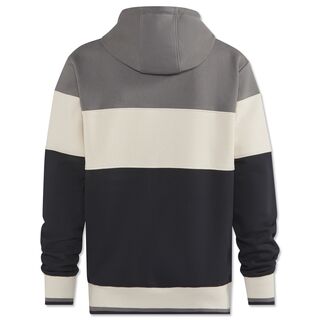 Rückseite des Hoodies in Schwarz, Beige und Grau