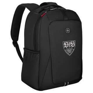 schwarzer Rucksack mit silbernem VfB Wappen