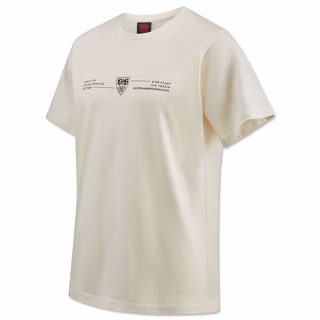 T-Shirt in Offwhite mit VfB Wappen und kleiner Aufschrift Verein für Bewegungsspiele Stuttgart, Eine Stadt Ein Verein Achtzehnhundertdreiundneunzig