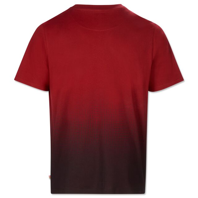 Rückseite des T-Shirts mit rot-schwarzem Farbverlauf